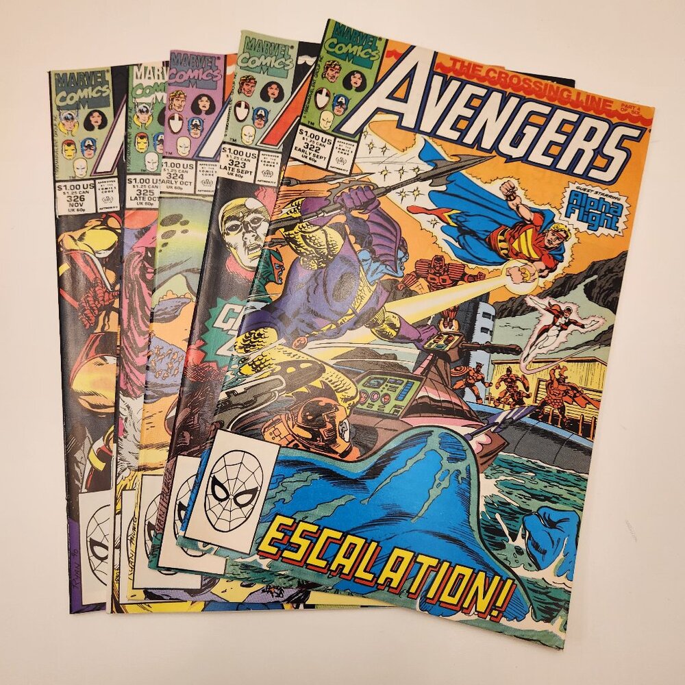 Lot of 5 Avengers Comic Books 322 323 324 325 326 Marvel Comics 1990 X